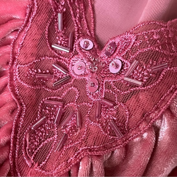 Y2K Faded Glory Pink Crushed Velvet Tunic L | Fairycore Lagenlook 90s Velvet Top - Picture 8 of 11
